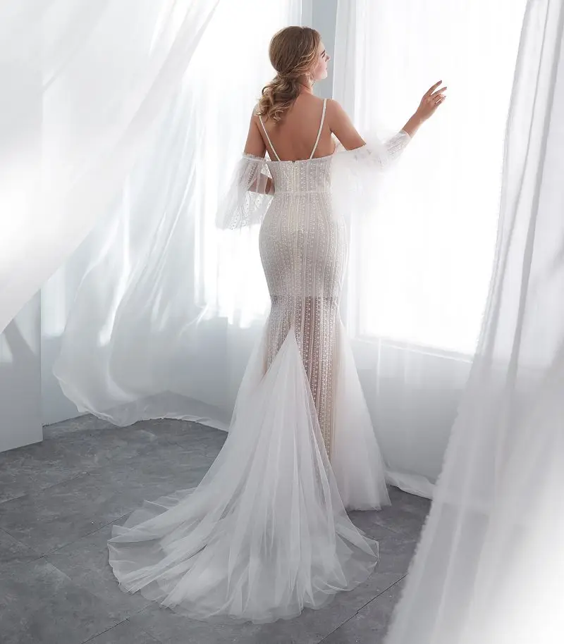 Mermaid Evening Dresses Long forFormal wedding party Elegant white open back prom gowns Evening Dresses tulle vestido de noiva Mermaid Evening Dresses Long forFormal wedding party Elegant white open back prom gowns Evening Dresses tulle vestido de noiva