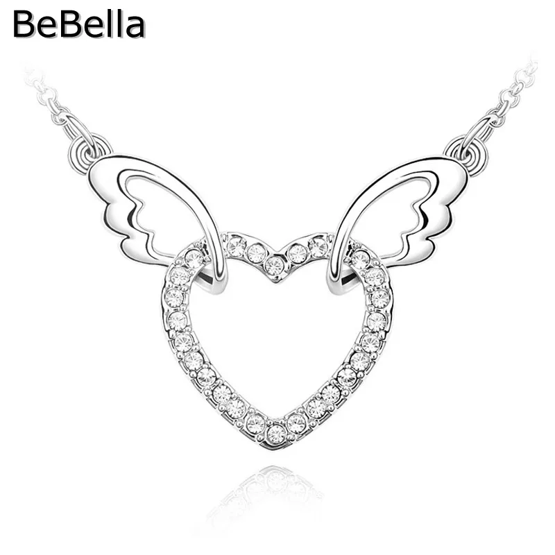 

BeBella fly wing heart pendant necklace made with Czech crystals in 6 colors and 40 cm chain