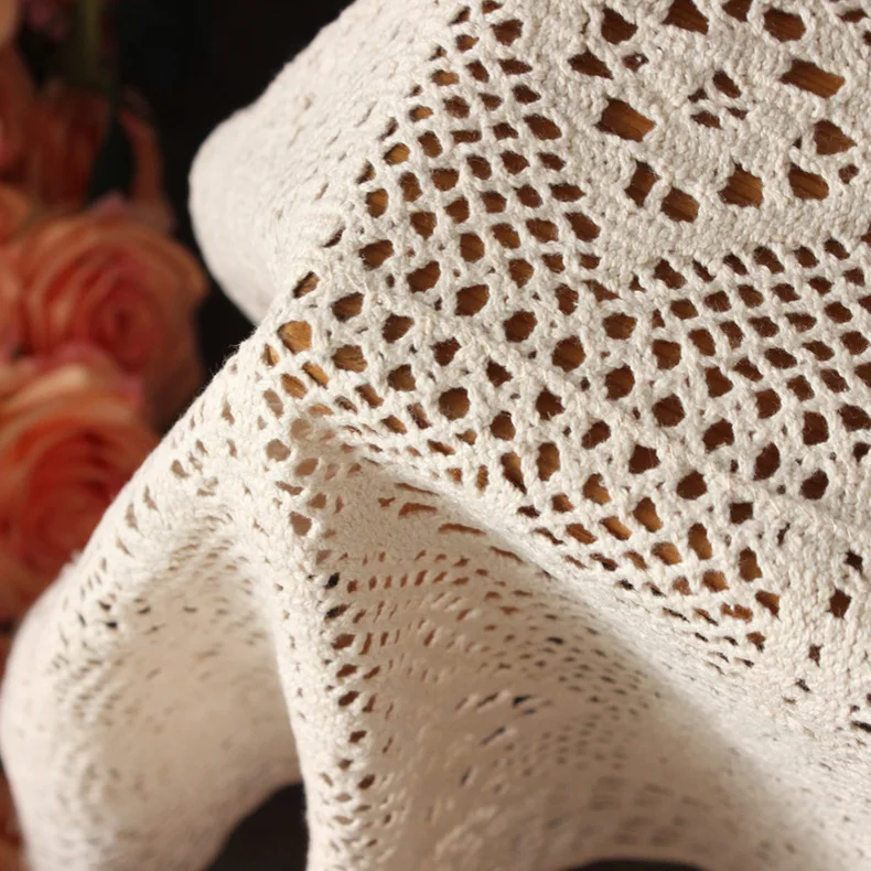  100% Cotton Knitted Lace Tablecloth Shabby Chic Vintage Crocheted Tablecloth Handmade Cotton Lace T