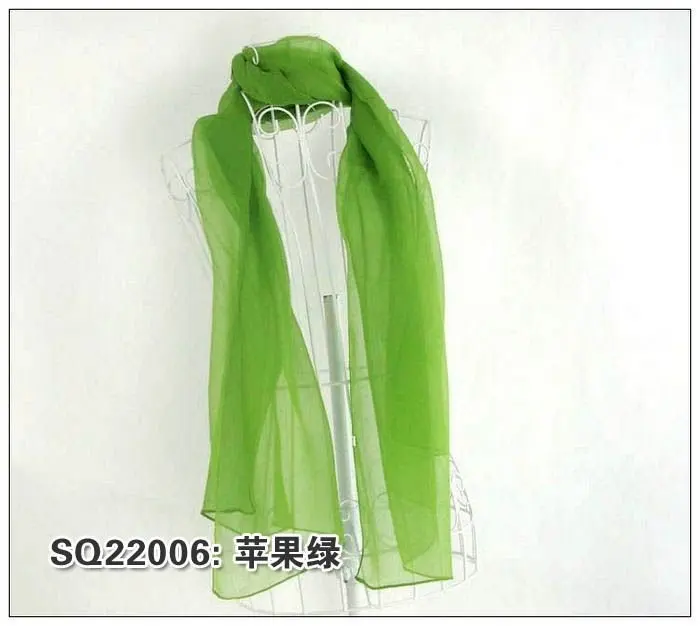 

Female 100% pure silk georgette long scarf for women solid color 53*165cm ouya green