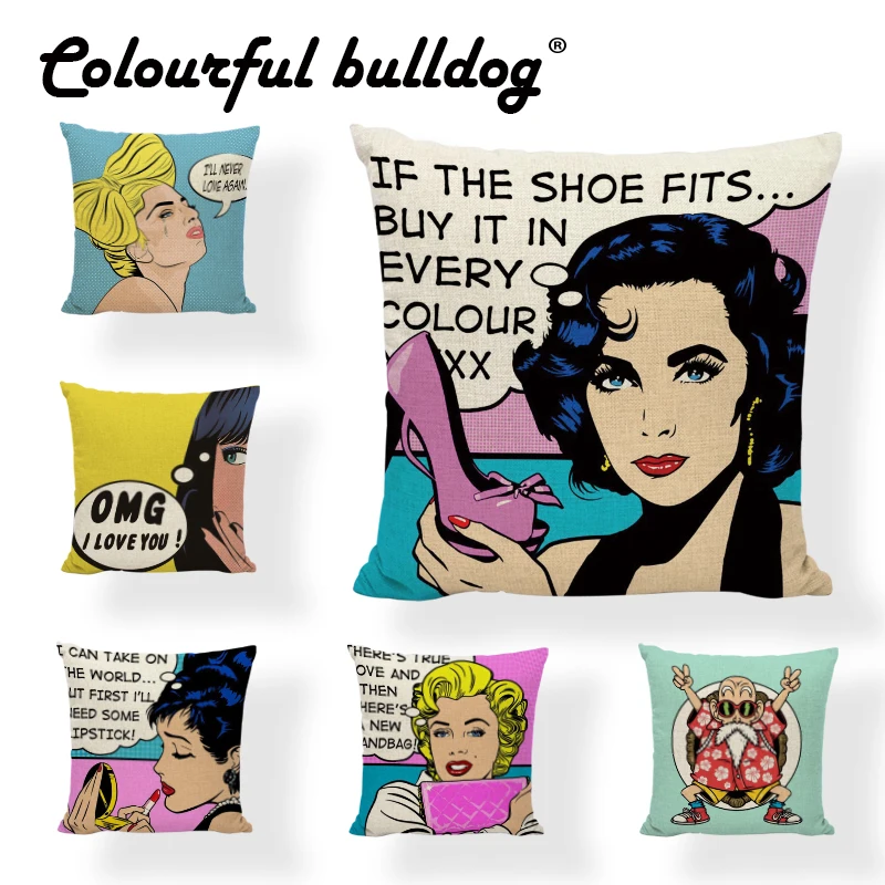 

Dropshipping Cushion Cover Beautiful Sexy Girl Bedroom Couch Decorate Letters OMG 45*45CM Tears Old Turtles Throw Pillowcases