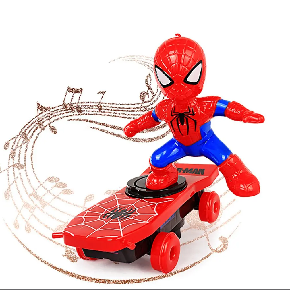 

Stunt Scooter Children's Toys Spider-Man Cartoon Toys Universal Rotating Rolling Electric Car with Music Lights