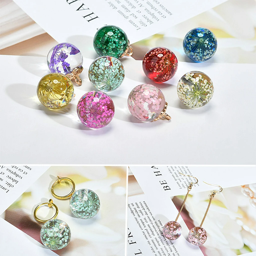 10 pcs Round Ball Dried Flower Glass Ball Flower Cap Pendant DIY Loose Beads for charm bracelet earrings necklaces
