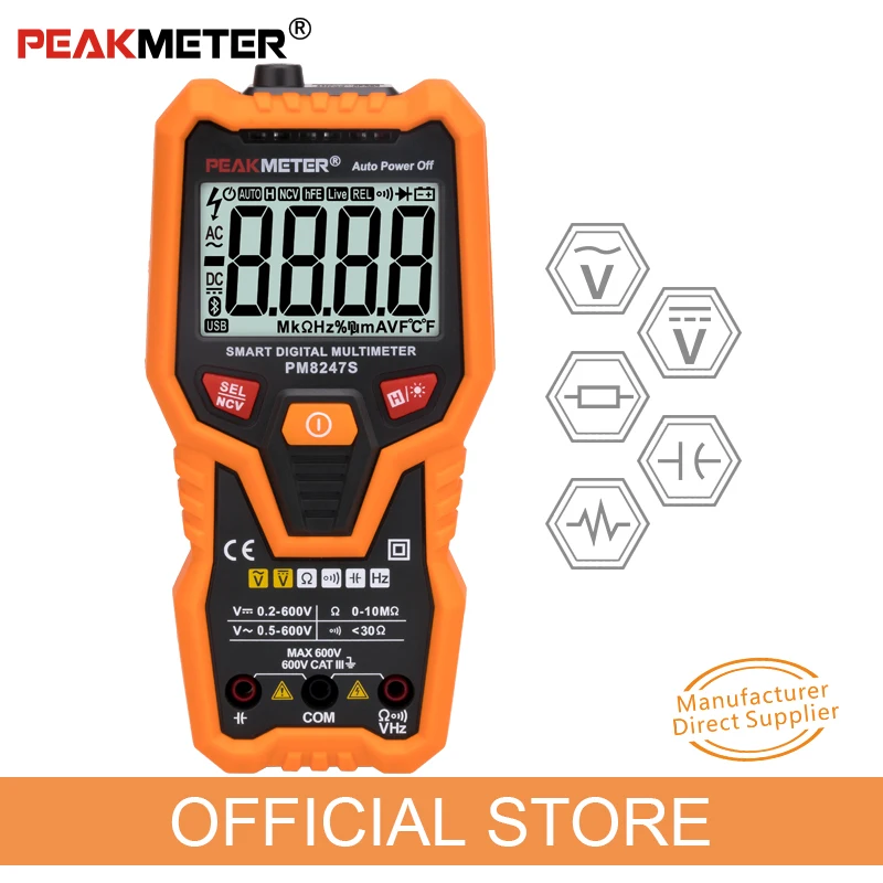 PEAKMETER PM8247S Smart AutoRange Профессиональный цифровой мультиметр Вольтметр с NCV частотной подсветкой