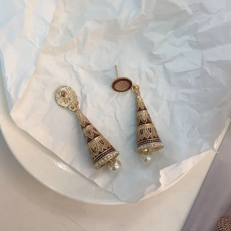 Золотые металлические индийские Jhumki Jhumka минималистичные серьги, корейская мода, винтажные богемные этнические болливудские ювелирные изделия, вечерние аксессуары для ушей