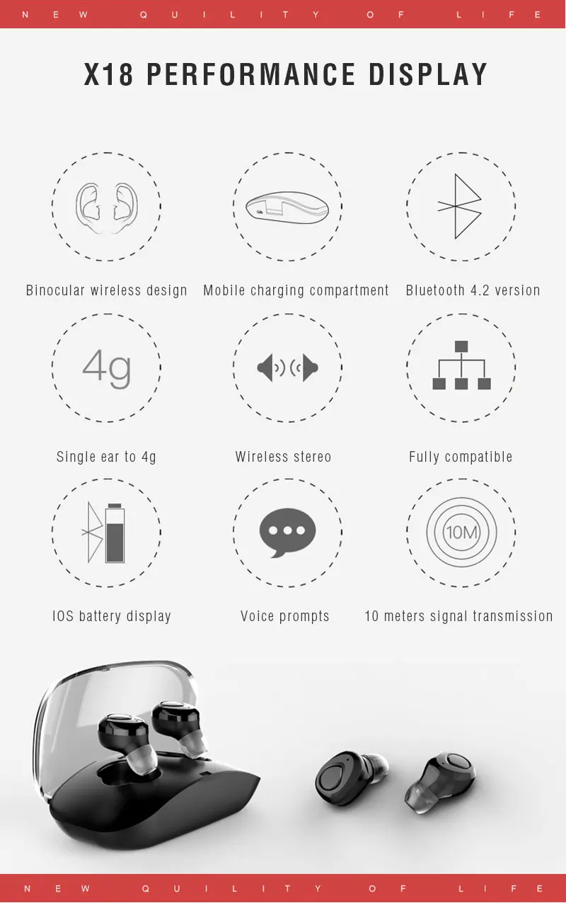 XLSTO Mini Twins Wireless casque Bluetooth TWS Earphone Bluetooth 4.2 Stereo Earphones with Charging Box Handsfree Style Headset (1)
