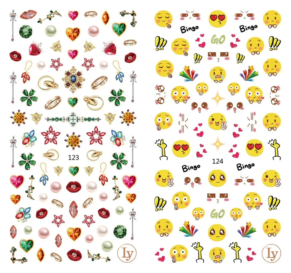 

5 sheet 15 type Colorful Japanese Nail Stickers Designs Gummed 3D Nail Art Stickers Decals Makep Art Decorations LY-121-135