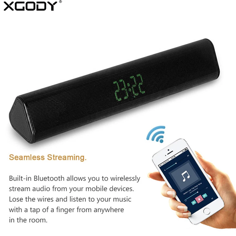 

XGODY JY47 Bluetooth Speaker Wireless Portable Column with LED Clock Radio Subwoofer NFC Speaker for Computer Phone PC Laptop