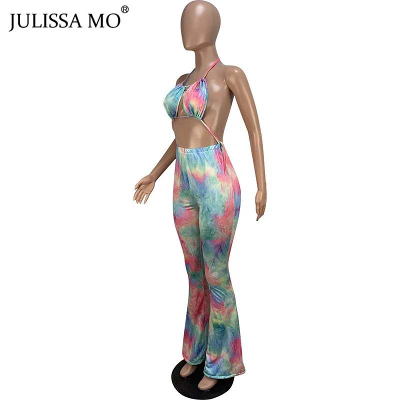 Женский комбинезон с принтом JULISSA MO лямкой на шее и открытой спиной Летний
