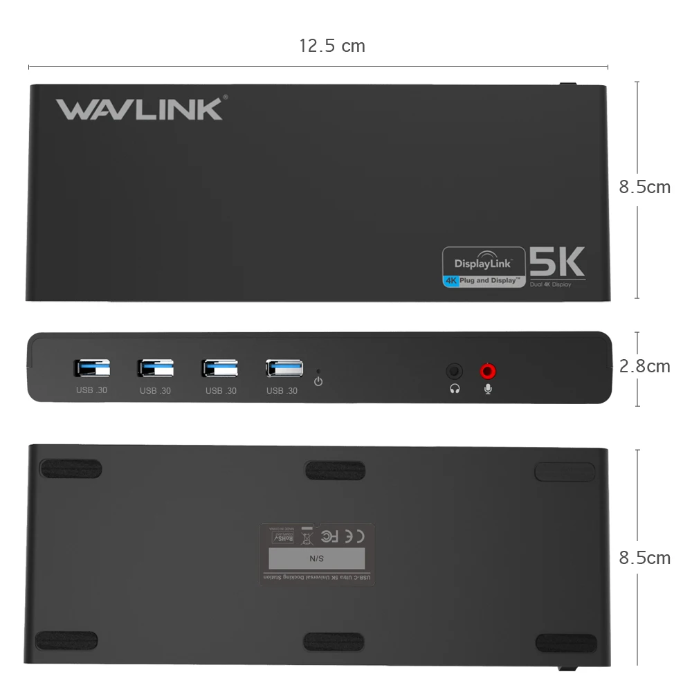 WAVLINK UNIVERSAL ULTRA 5K DOCKING STATION USB-C DUAL DISPLAY USB3.0 VIDEO AUDIO OUTPUT SUPPORT HDMI/DISPLAYPORT GIGABIT FOR MAC