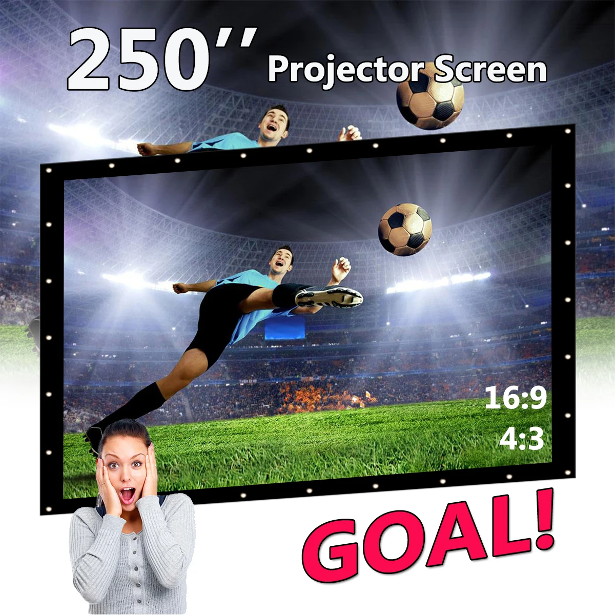 

250" Rolled Up Portable Projector Screen 16:9 Portable Screen for Projector Home Theater Full HD 3D Projection Wall mounted