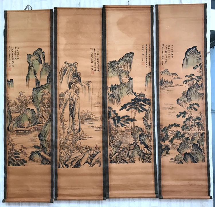 China Calligraphy Paintings Scrolls Old Chinese Painting Scroll Four Screen Painting Water And Water Landscape Painting Figurines Miniatures Aliexpress china calligraphy paintings scrolls old chinese painting scroll four screen painting water and water landscape painting