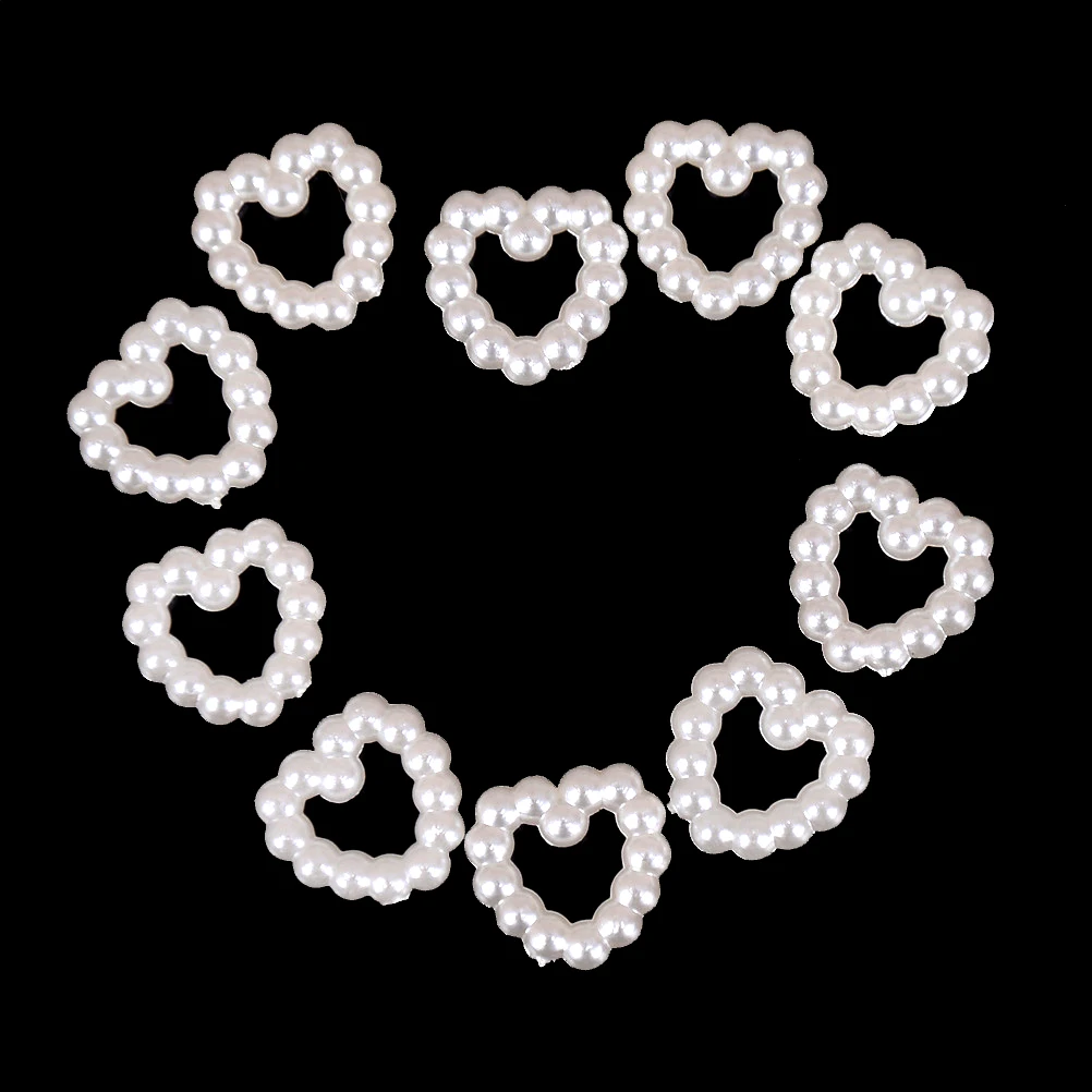 100Pcs Faux Pearl Heart Beads For Wedding Scrapbooking Craft Heart