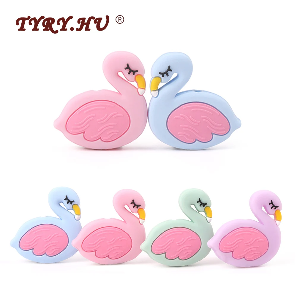 

TYRY.HU 20pc Cute Flamingo Silicone Beads Food Grade Mini Cartoon Baby Teether BPA Free Teething Toys DIY Pacifier Necklace Tool