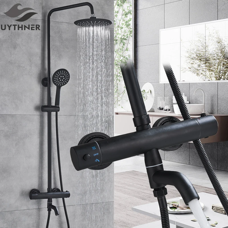 

Uythner Bathroom Thermostatic Rainfall Shower Mixer Set Bath Shower Faucet Hot and Cold Water Mixer Shower Set Wall Mounted
