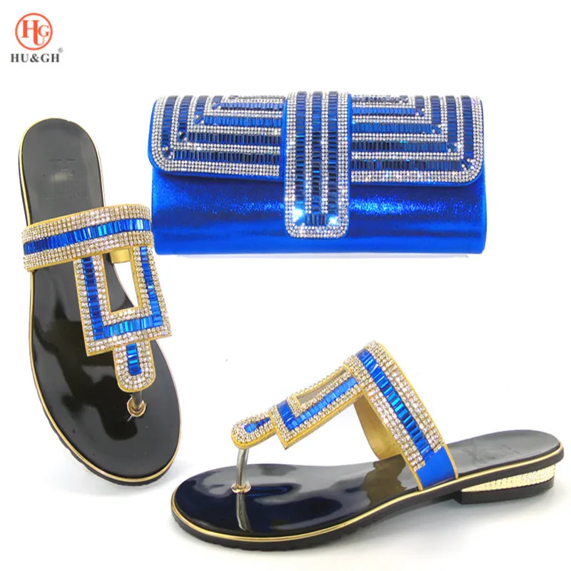 

2018 New Blue African Ladies Shoes and Bag Sets Wedding Shoes and Bag Low Heels Matching Italian Women Shoes and Bag Set Party