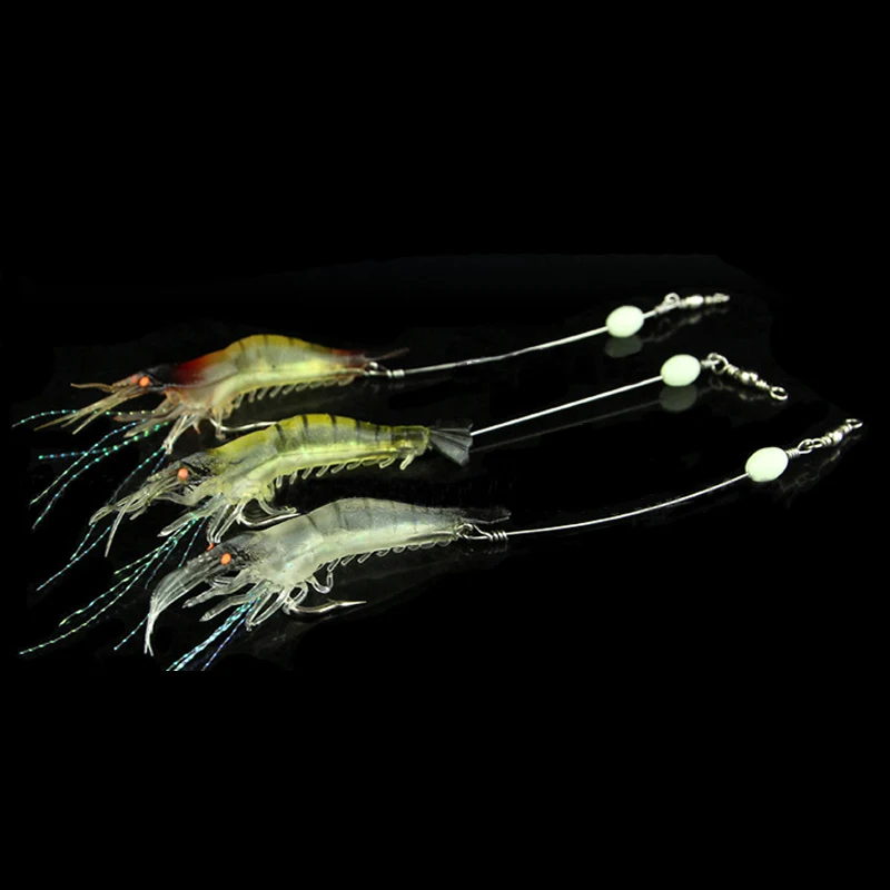 

3 pcs/set 9cm High Simulation Luminous Soft Silicone Artificial Bait Prawn Shrimp Fishing Bream Fake Lure Baits with Barbed Hook