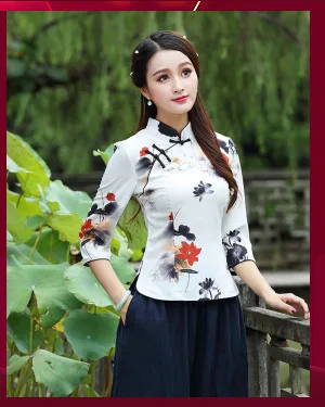 Sheng Coco блузки Cheongsam блузка в китайском стиле чайный костюм цветы вышивка блузки Cheongsam женская хлопковая рубашка