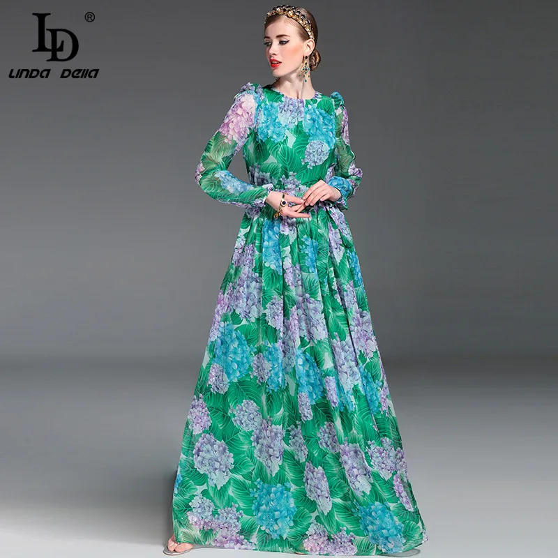 Buy Cheap High Quality 2017 Summer Runway Maxi Dress Women's Long Sleeve Floor Length Boho Beach Party Floral Printed Casual Long Dress