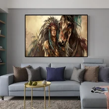 Abstract Native American Indian Horse Oil Painting on Canvas Posters and Prints Scandinavian Wall Art Picture for Living Room