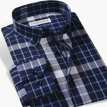 Хлопок бизнес с длинным рукавом мужская клетчатая Повседневная рубашка Удобная синяя пуговица-вниз Воротник Мягкая Высококачественная Мужская рубашка