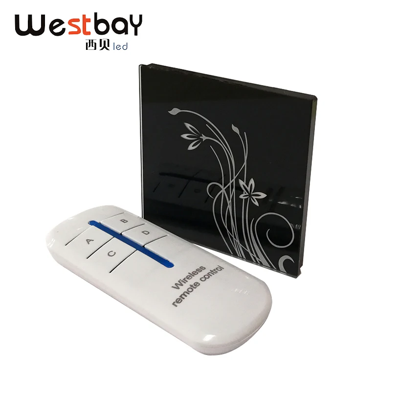 AC110-240V Crystal Touch Panel Switch Black Light Wall Switch With Remote Control Flower Design 2 Gang 2 Way 86 Bottom Box AC110-240V Crystal Touch Panel Switch Black Light Wall Switch With Remote Control Flower Design 2 Gang 2 Way 86 Bottom Box