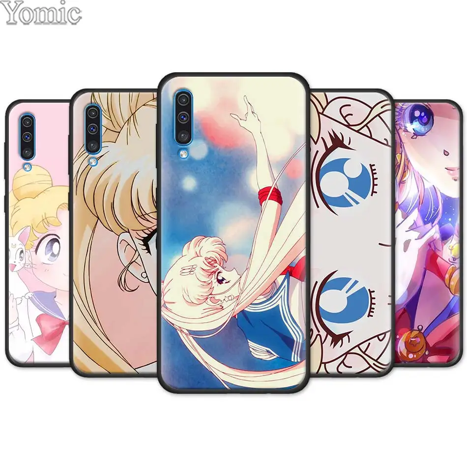 

Cute Sailor Moon Black Soft Phone Case Cover Shell for Samsung Galaxy A50 A70 A40 A10 A20 A30 A60 M30 M10 M20 Silicone TPU Case