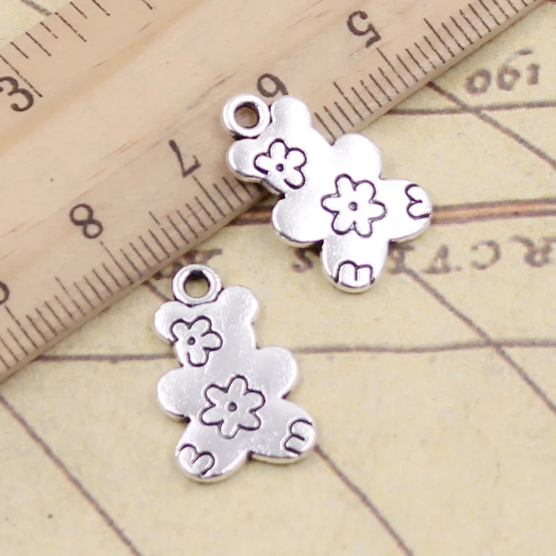 

10pcs Charms double sided flower bear 20x11mm Tibetan Silver Plated Pendants Antique Jewelry Making DIY Handmade Craft