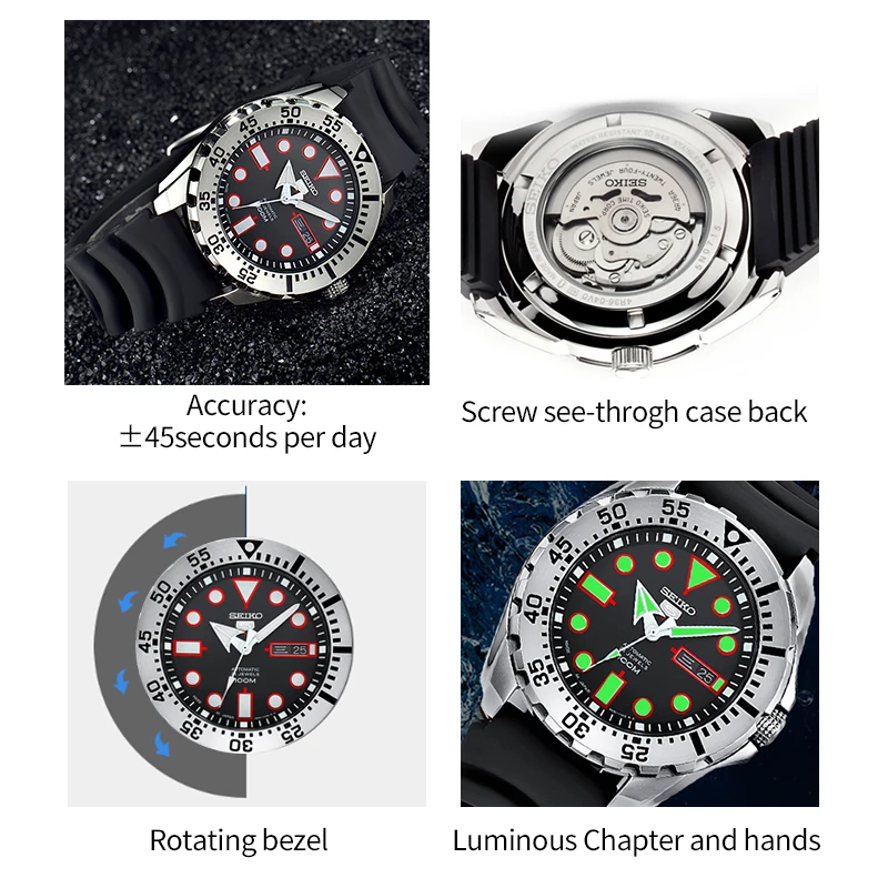 Мужские автоматические механические часы Seiko 5 100% оригинал нержавеющая сталь 10