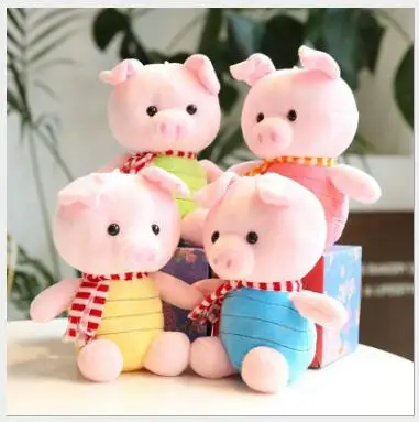 

WYZHY New Year Gift Pig Mascot Four Color Scarf Pig Plush Toy Nap pillow cushion 20cm