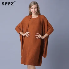 SFFZ 2018 New Wool Blend Women Sweater Pullovers with Scarf Long Sleeve Pullover Jumper Woman Elegant Wool Knitted Dress