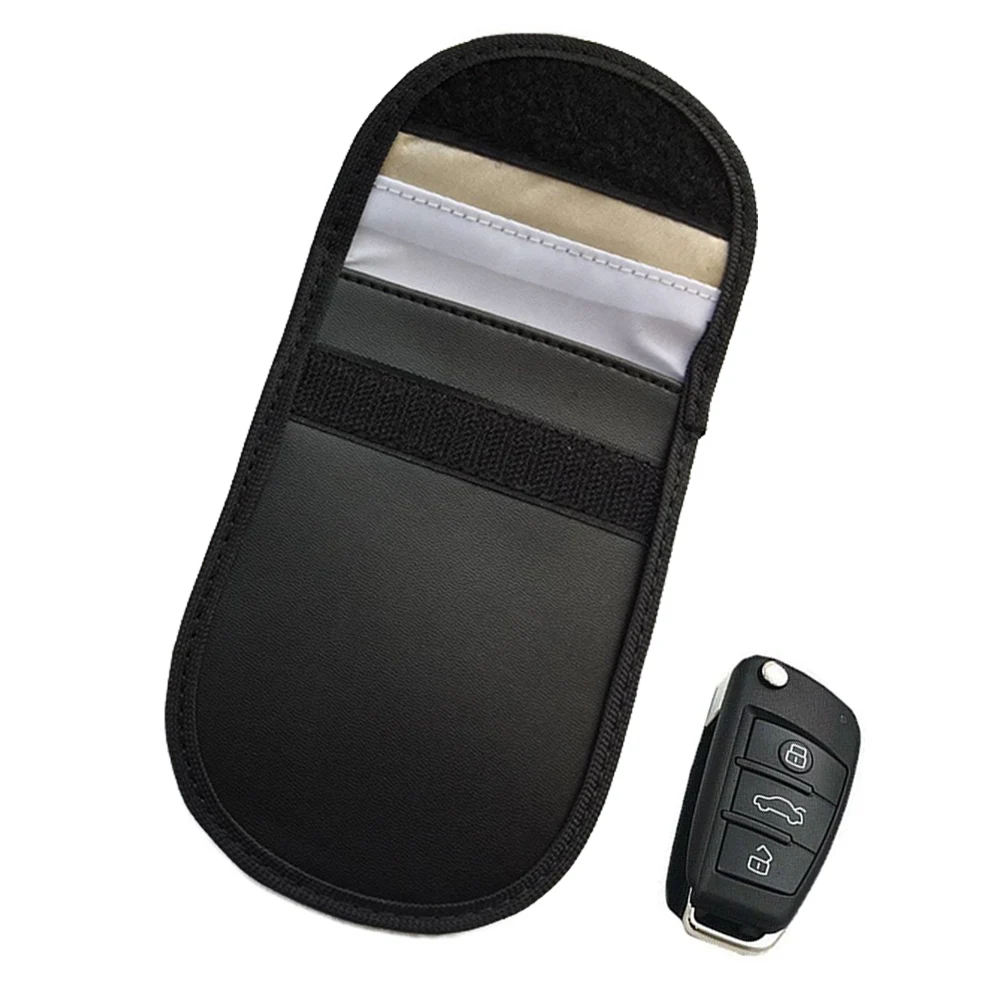 

Phone Car Key Keyless Entry Fob Signal Guard Blocker Black PU Anti-magnetic Bag