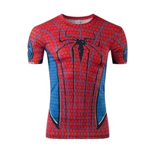 Superhero spider-man tight clothes Men’s news fitness compression lycra round collar short sleeve T-shirt free shipping