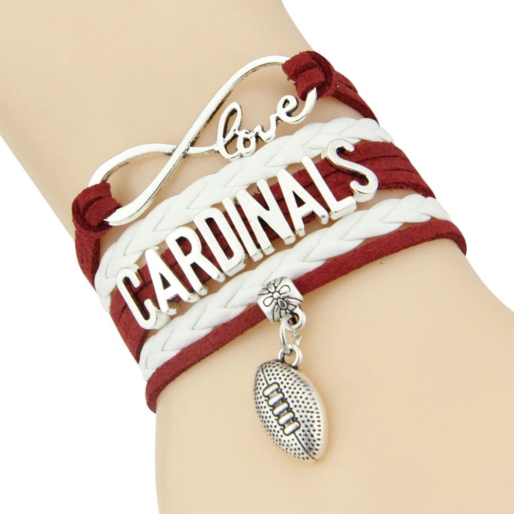 

Infinity Love Cardinals bracelet Football bat Charm leather wrap men bracelet & bangles for women men jewelry