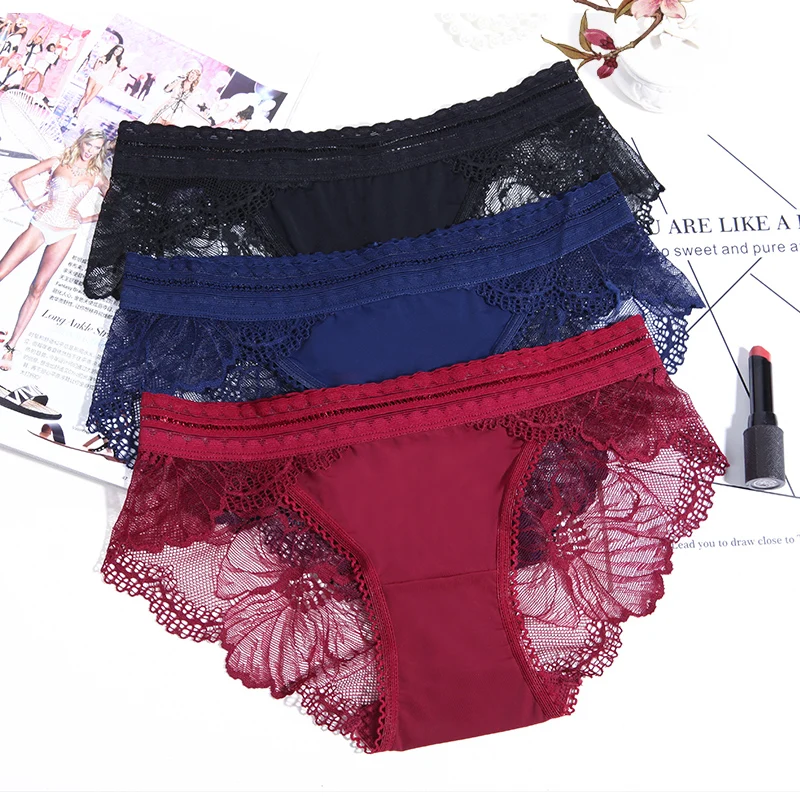 Women's Sexy Lace Panties Transparent Fancy Floral Briefs Soft Female