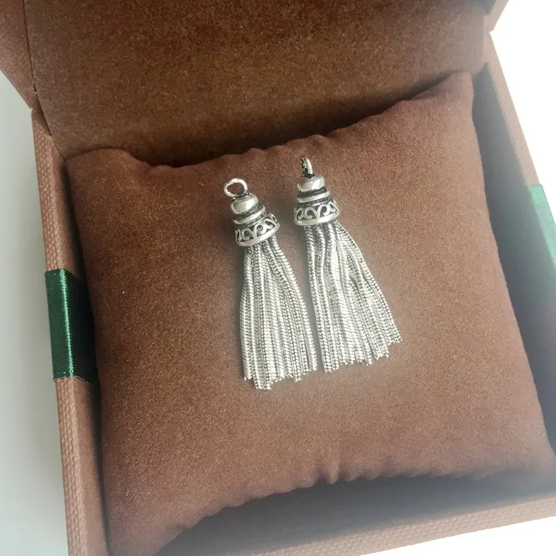 

32MM Vintage Silver Color Tassels Shape " 925 Sterling Silver " Charms Pendants Jewelry Finding