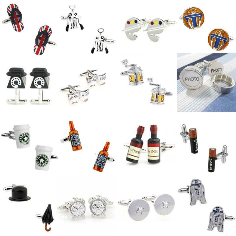 

Slipper Telephone Mask Fish Line Photo Wine Bottle Battery Magic Button Cufflink Cuff Link 1 Pair Free Shipping Big Promotion