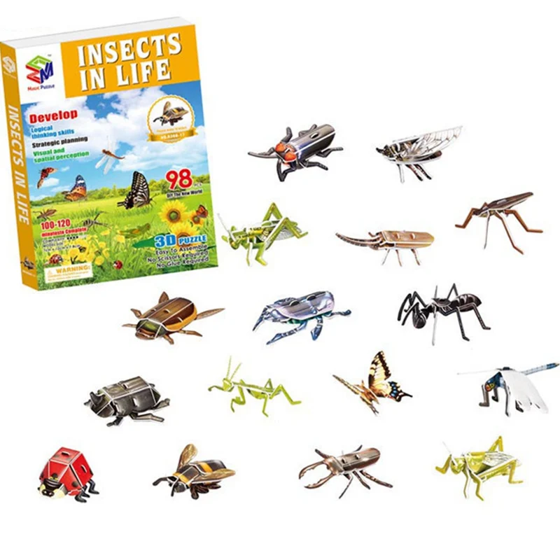 

3D Models Insect Firefly Seven-spot Ladybug Butterfly Dragonfly Ant Puzzle Brick Toys Sets Jigsaw Building Teaching Classic