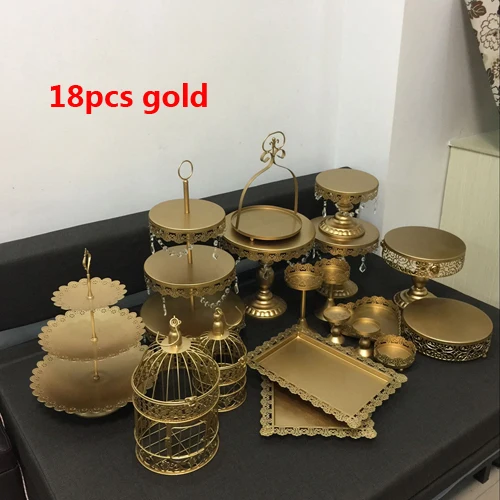 18pcs gold Золотая подставка для свадебного торта, 18 шт., подставка для кекса, барная посуда для украшения, инструменты для приготовления торта, набор посуды для выпечки, вечерние столовые приборы - Цвет: 18pcs gold