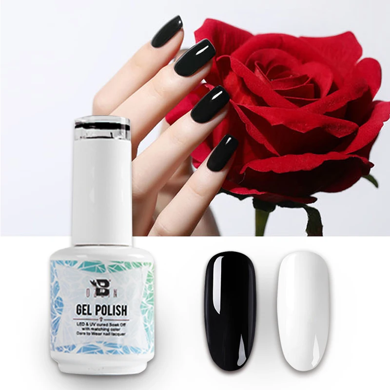 

1 Set 15ml Pure White Gel Nail Polishes Dark Black Nails Manicure Easy Soak Off LED Or UV Gel Nails Black Base Lacquer Varnishes