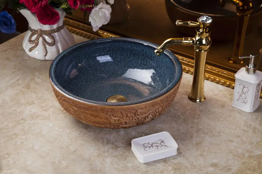 Creative home bathroom art pattern Bowl-shaped wash basin above counter top wash basin sinks chinese porcelain wash basin   (5)
