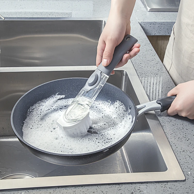 

2019 Rushed Scrubbing Pot Brush Non-sticky Oil Hard Wool Long Handle Cleaning Dishwash Sponge Automatically Add Detergent Pp