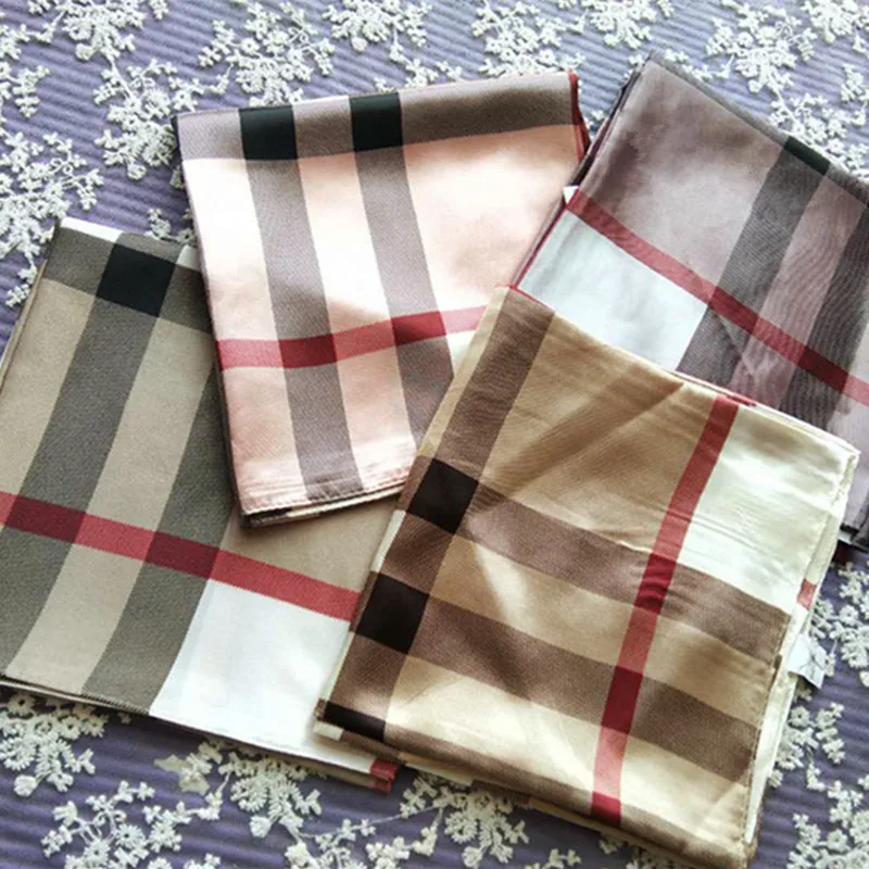 

Ladies silk scarf British plaid brand scarf summer beach shawl soft handkerchief Foulard Square Head Scarves Wraps 90cm*90cm