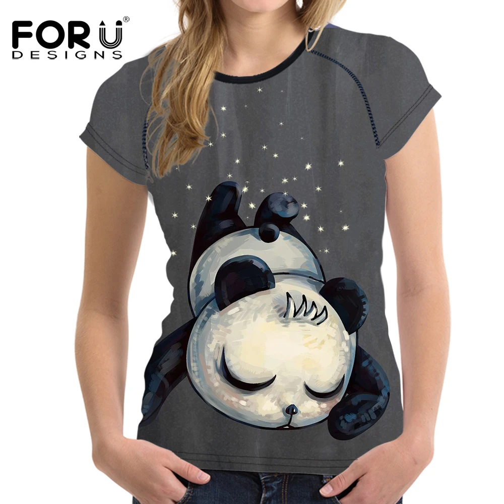 FORUDESIGNS/Милая женская Повседневная футболка с 3D пандой летняя короткими рукавами