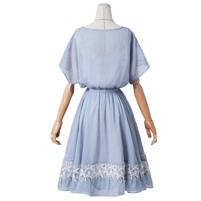 ARTKA летнее Новое Женское платье Элегантное Кружевное Платье голубое романтическое платье из двух частей платье с эластичной талией LA15990X