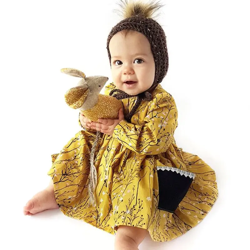 

Toddler Kids Baby Girls Princess Flower Print Long Sleeve Dress Pocket Clothes