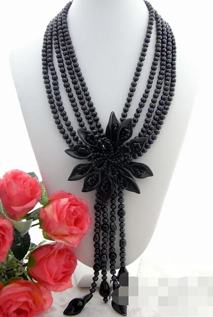 Hot sell -&gt@@ AS3650 5Strds Black Pearl&ampOnyx Necklace -Top quality free shipping | Украшения и аксессуары
