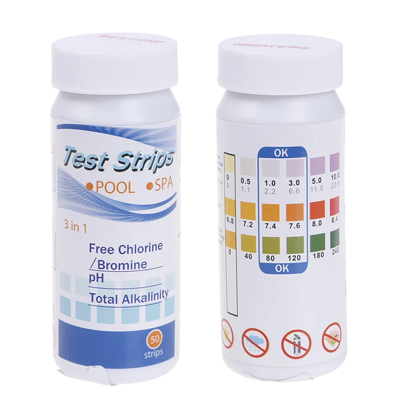 50Pcs/Set 3 In 1 Multi-use Spa Water Hardness Easy Distinguish Test Strip PH Alkalinity Bromine Pool Chlorine Swimming Practical