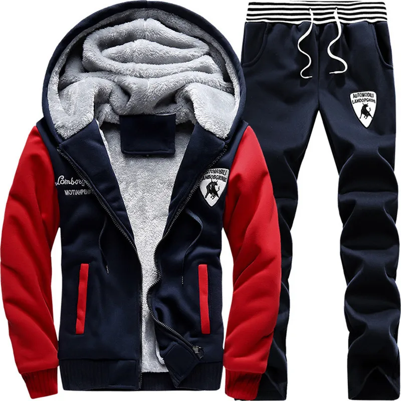 Brand New Men Set Fashion Winter Tracksuits Thick Fleece Lined Hoodies Sweatshirt + Pants Track Suit Mens Sportswear Sweat Suit Brand New Men Set Fashion Winter Tracksuits Thick Fleece Lined Hoodies Sweatshirt + Pants Track Suit Mens Sportswear Sweat Suit