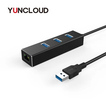 

YUNCLOUD USB 3.0 Hub with 3 USB 3.0 Ports & USB to RJ45 Gigabit Ethernet Lan 10/100/1000 Mbps Network Card For PC Macbook Laptop